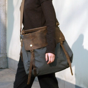 TD2 MAIL VINTAGE™ miejska torba na ramię. Bawełna i skóra naturalna (szara)